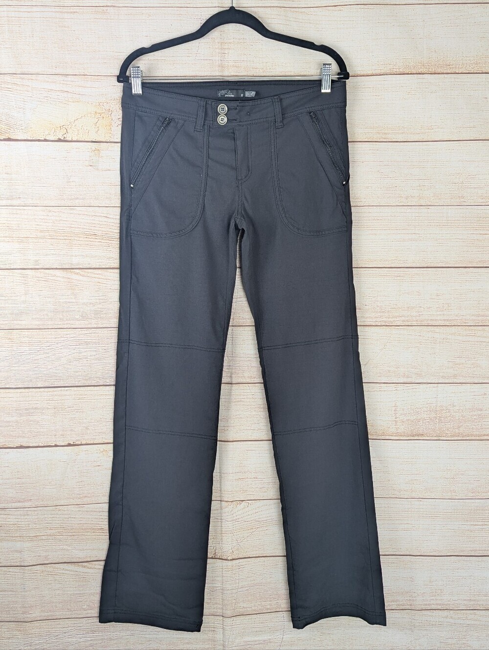 Prana Women's Size 8 Halle Hiking Pants Straight Leg Zip Pocket Charcoal Black